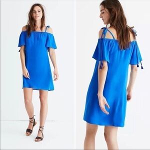 Madewell Blue Silk‎ Off Shoulder Dress